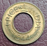 British India One Pice 1944 2g Bronze Coin